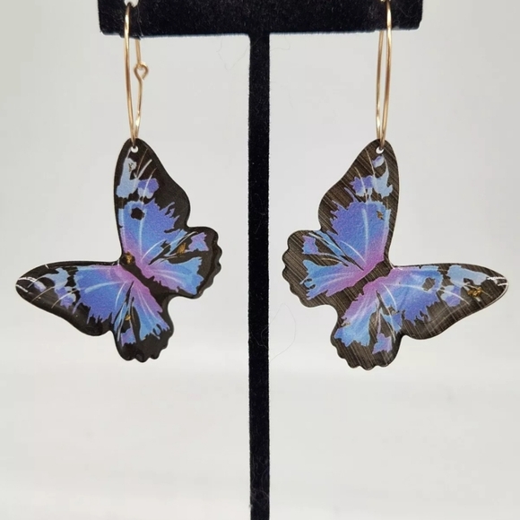 Lot Of 3 Pairs Bijou BRIGITTE Pierced Earrings Butterfly Gold Nugget Green Hoop - Picture 4 of 15